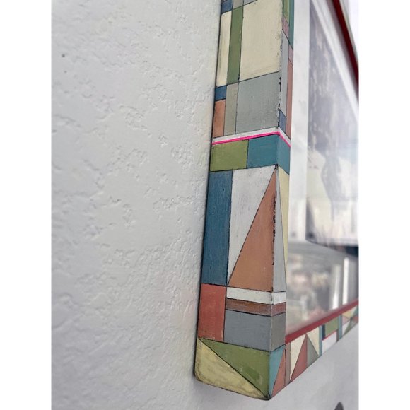 Hand Painted Chalk Paint Pastel Multi Color Geometric Pattern Wood Frame 12x15 - Picture 8 of 8